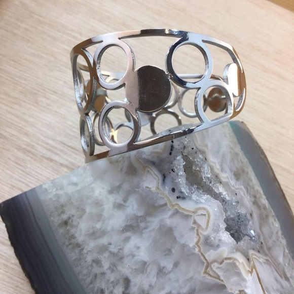 Stainless Steel Geometric Cuff Bracelet - Picture 2 of 4